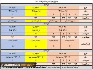 جدول زمان بندی حذف و اضافه 982